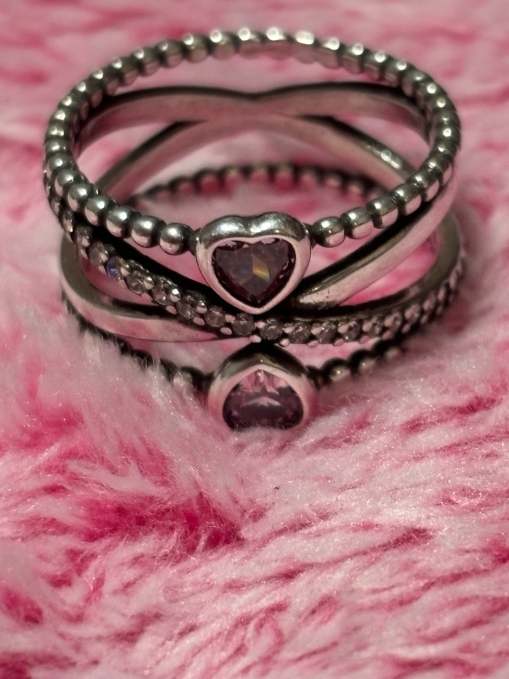 Sterling Silver Infinity Heart Ring with Pink CZ